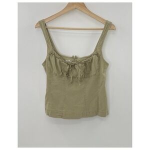 BDG Urban Outfitters Prairie Linen Blend‎  Now Tank Top Khaki Green Sz XL Boho